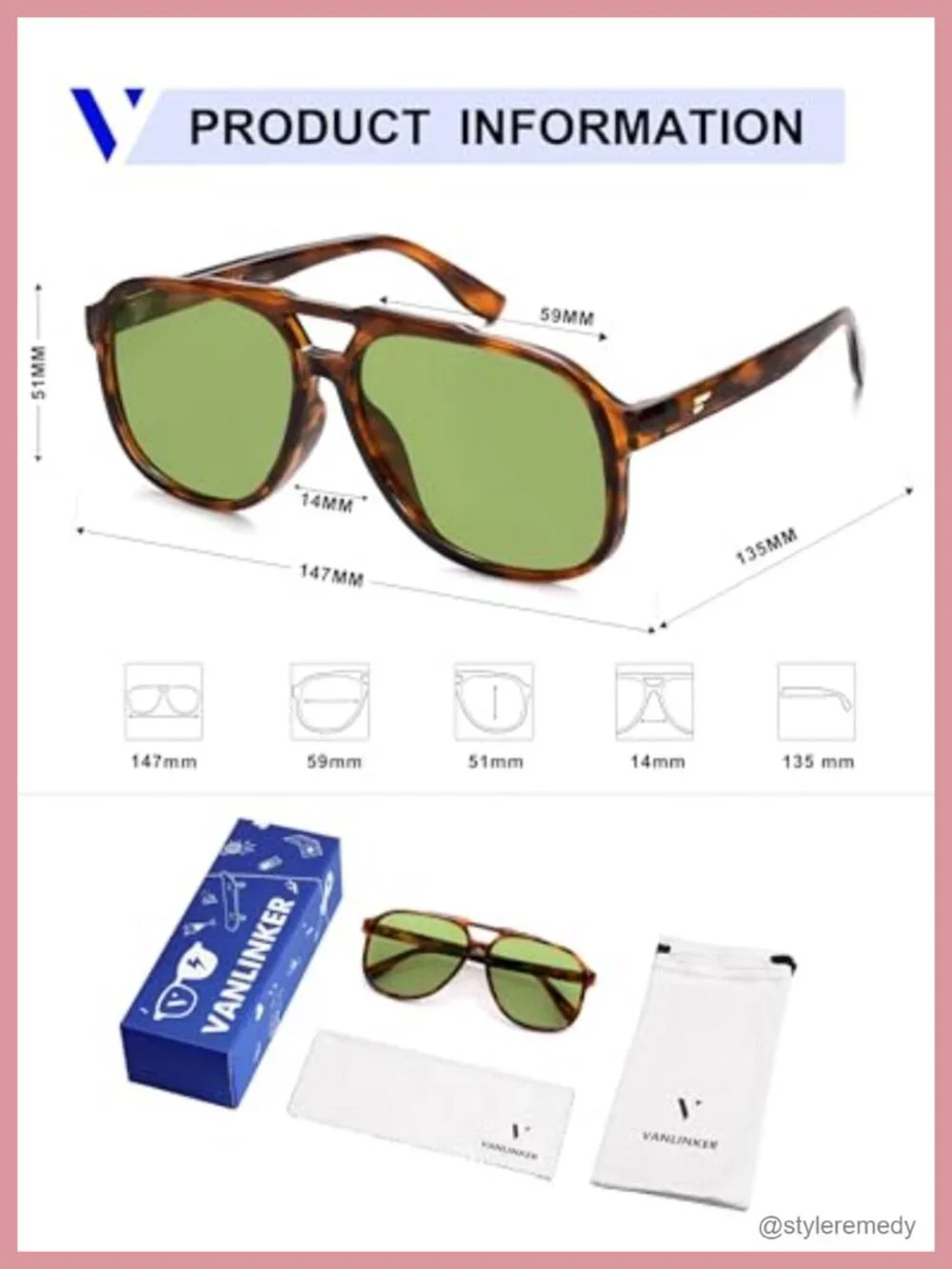 Retro Oversized Square Aviator Sunglasses Women Men UV400 Polarized Double